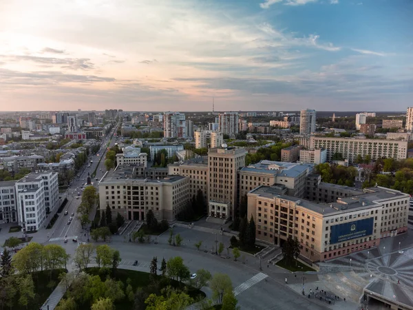 Sunset City Aerial View Karazin National University Northern Building Epic — Stock Photo, Image