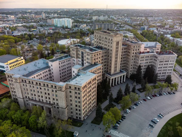 Widok Lotu Ptaka Karazin Charków National University Budynek Główny Placu — Zdjęcie stockowe