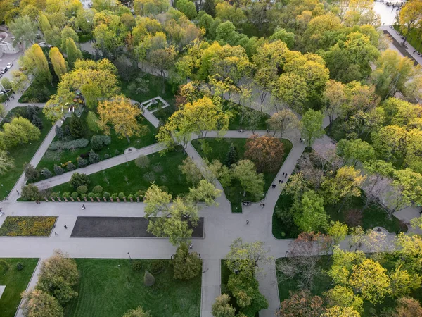 Aerial Look View City Park Lanes Green Spring Shevchenko City — Stock Photo, Image