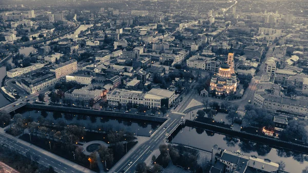 Heliga Bebådelse Katedralen Med Ljus Belysning Grå Färglös Stadsbild Flygfoto Stockfoto