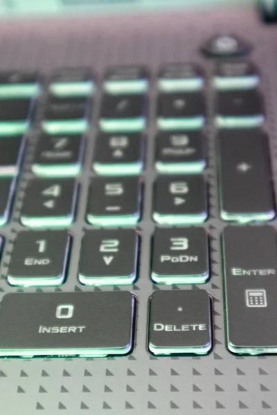 Laptop Numpad Keys Illumination Blurred Background Gaming Grey Notebook Numeric — Stock Photo, Image