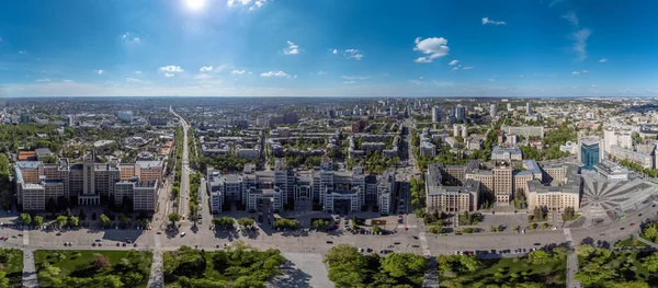 Aerial Patrzeć Dół Szeroką Panoramę Derzhprom Karazin National University Budynków — Zdjęcie stockowe