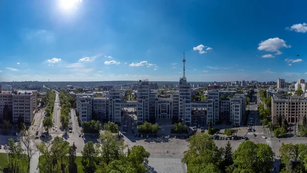 Aerea Derzhprom Edificio Panorama Primavera Soleggiato Centro Città Kharkiv Ucraina — Foto Stock
