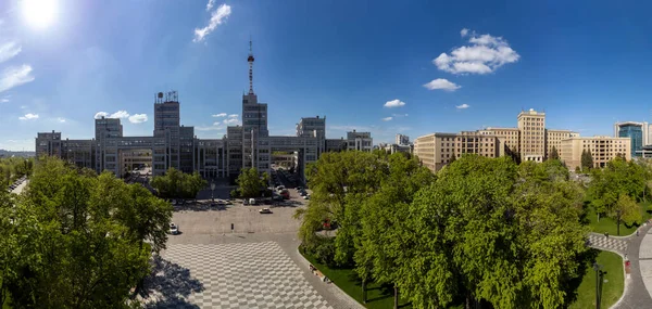 Aerial Derzhprom Northern Karazin National University Buildings Freedom Square Spring — Stock Photo, Image