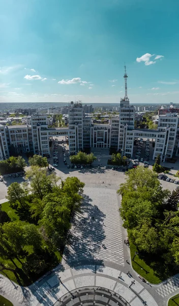 Vertikales Luftbild Des Derzhprom Gebäudes Auf Dem Platz Der Freiheit — Stockfoto
