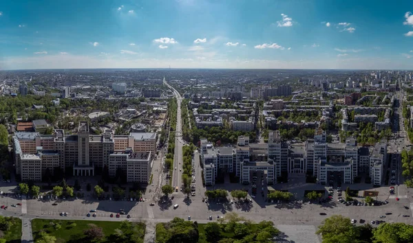 Aerial Panorama View Derzhprom Main Karazin National University Buildings Spring — Stock Photo, Image