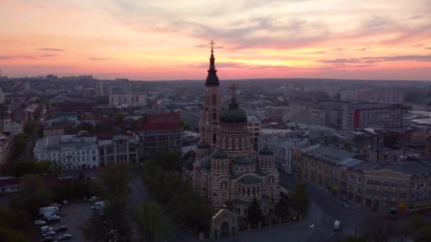 Adegan Matahari Terbenam Atas Katedral Anunsiasi Suci Dengan Awan Malam — Stok Video
