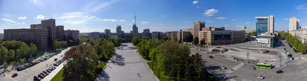 Aerial Wide Panorama View Derzhprom Karazin University Hotel Buildings Freedom — Stock Photo, Image