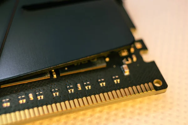 Paměťový Modul Ddr4 Dram Zlaté Elektrické Kontaktní Makro Počítačový Ram — Stock fotografie