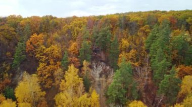 Kazak Dağı 'nda sonbahar manzarası renkli orman manzaralı bir gökyüzü. Korobovy Hutora (Koropove köyü) Siverskyi Donets Nehri, Ukrayna