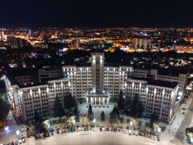 Aerial night cityscape with illuminated Karazin University building in Kharkiv city downtown, Ukraine clipart