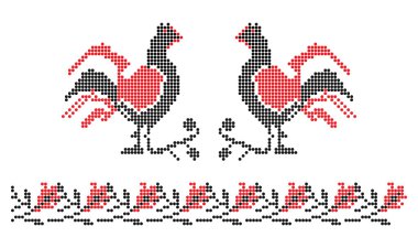Geleneksel Ukrayna nakış deseni halk kuşları ve çiçek süsü, Slav etnik tarzında desen