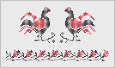Güney Ukrayna bölgesinden kuşlar ve çiçekler boncuk desenli süsler geleneksel nakış desenleri
