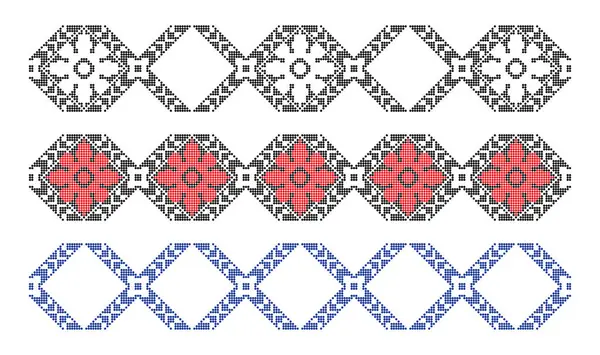 Geleneksel Ukrayna süslemeleriyle pikselli sanat dekoru, etnik halk modellerinden esinlenen boncuklar.