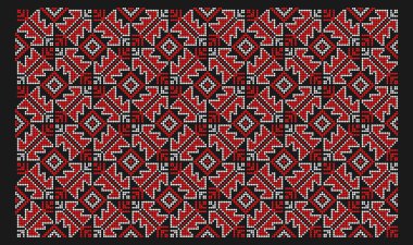 Güney Ukrayna 'dan siyah arka planda kusursuz geleneksel etnik sanat süsü