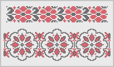 Güney Ukrayna 'dan geleneksel kırmızı ve siyah süslemeler. Çiçek desenli.