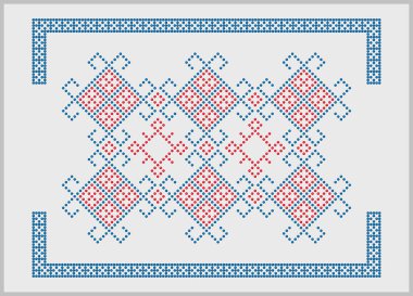 Boncuklu görünümlü Ukrayna pürüzsüz süslemesi ve Mykolaiv bölgesinden kırmızı-mavi renklerle ayarlanmış sınır vektör deseni