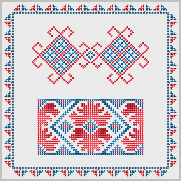 Geleneksel boncuklu kırmızı ve mavi tarihi süsler Ukrayna 'nın Mykolaiv bölgesinden tekrarlanan elementler