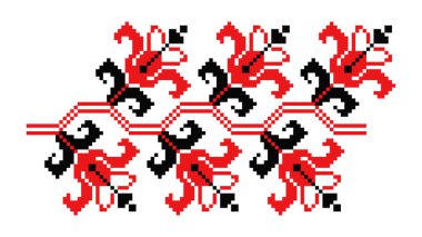 Ukrayna 'nın Dnipro bölgesinden kırmızı ve siyah nakışlı sanat süsü desenleri, çiçek desenli sınır dekoru