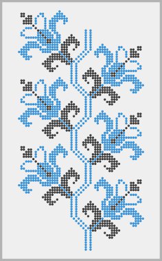 Ukrayna 'nın Dnipro bölgesinden kırmızı ve beyaz boncuklu etnik çiçek desenleri, siyah boncuklar.