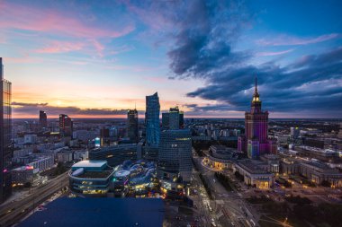 Panoramic view of Warsaw from Gdaski Bridge