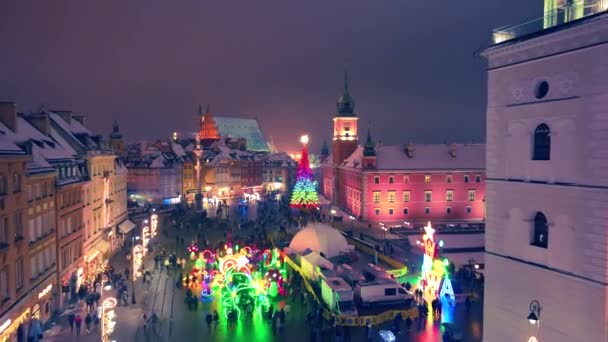 Weihnachtsschmuck Auf Den Straßen Von Warschau Polen — Stockvideo