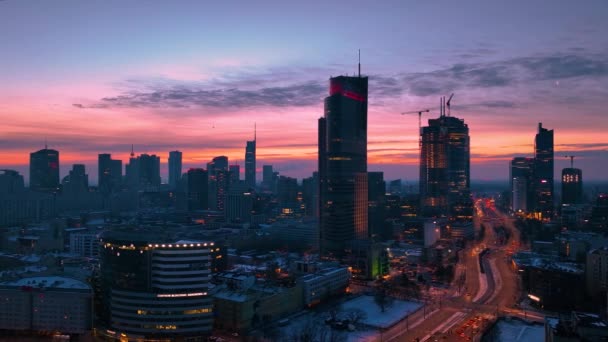 Varšavský Východ Slunce Zimním Ránu — Stock video