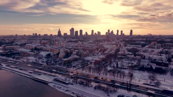 Zdjęcia Lotnicze Warszawy Polska Zimą — Wideo stockowe