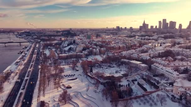 Letecké Záběry Varšavy Polsko Zimě — Stock video