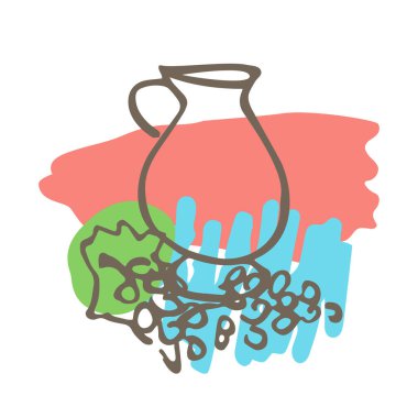 Sürahi ve üzüm demeti. Yaratıcı minimalist soyut arka plan pastel renkleri. Grafik tasarım duvar dekorasyonu afişi poster kapak şablonu sosyal medyadan sonra hikaye. Vektör illüstrasyonu