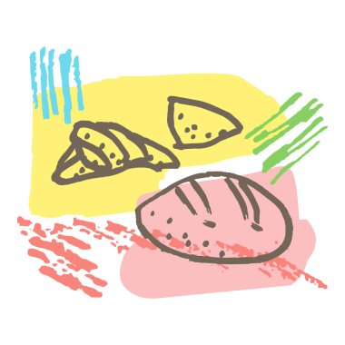 Çörek, kurabiye, kruvasan. Yaratıcı minimalist soyut arka plan pastel renkleri. Grafik tasarım duvar dekorasyonu afişi poster kapak şablonu sosyal medyadan sonra hikaye. Vektör illüstrasyonu
