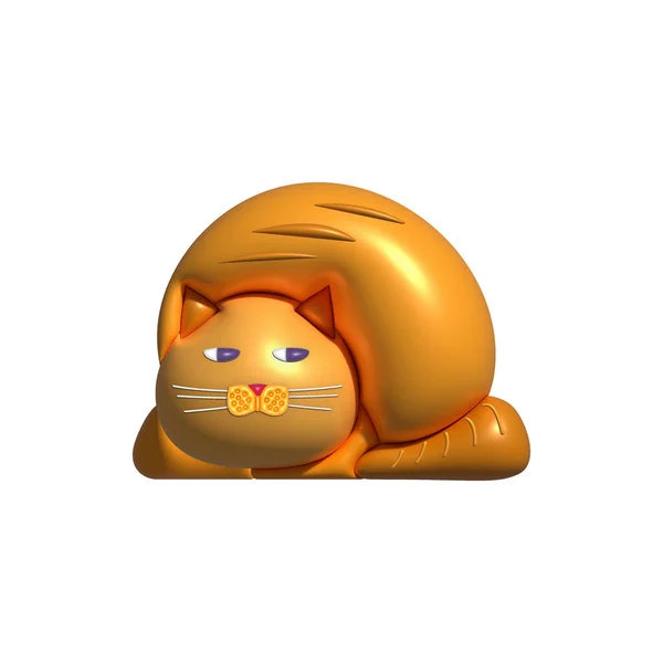 Portrait Yellow Fat Sleeping Cat Minimal Stylized Art Style Rendering — Stock Photo, Image