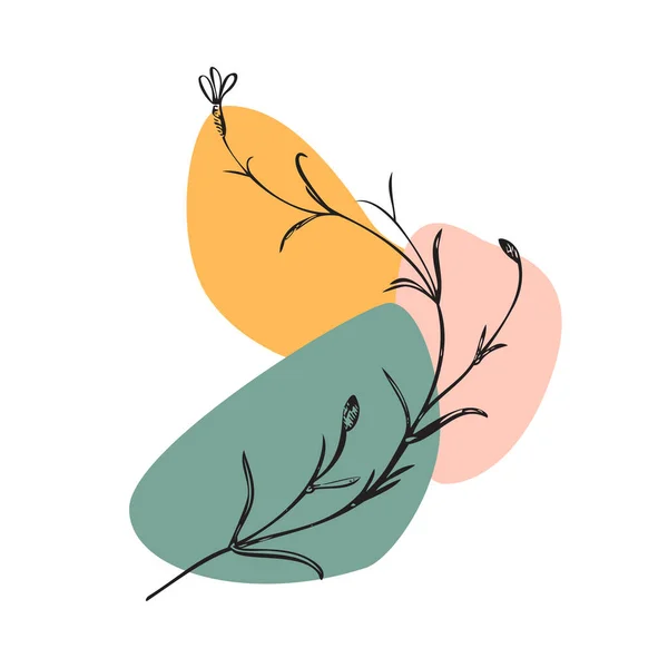 Lineare Wildblume Auf Farbfleck Isoliert Auf Weißem Hintergrund Vektorillustration Für — Stockvektor