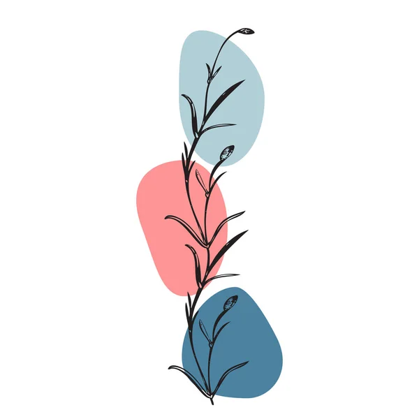 植物性の手は カラーパッチ隔離された白い背景に野花を描いた ヴィンテージクリエイティブフラワースタイル ベクトルイラストグリーティングカード デザイン ポスター パーティー 結婚式の招待状 誕生日 — ストックベクタ