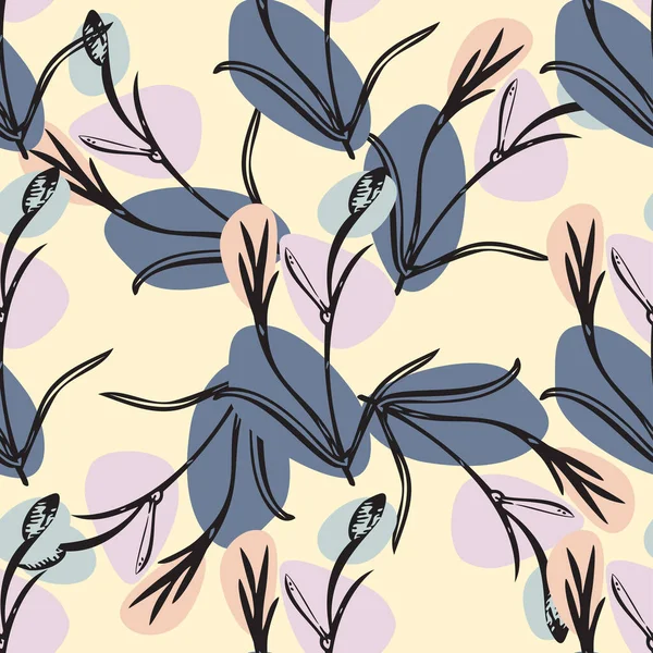 Botanisches Handgezeichnetes Florales Nahtloses Muster Weinlese Wildblumenpflanze Pastell Abstrakter Hintergrund — Stockvektor