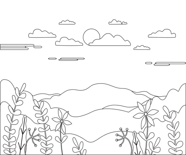 Ландшафтная Векторная Иллюстрация Графический Дизайн Панорамы Природой Горой Холмом Деревом — стоковый вектор