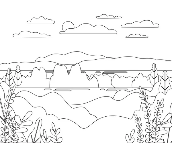 Ландшафтная Векторная Иллюстрация Графический Дизайн Панорамы Природой Горой Холмом Деревом — стоковый вектор