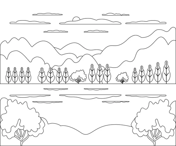 Landschaft Cartoon Vektor Illustration Grafikdesign Panorama Mit Natur Berg Hügel — Stockvektor