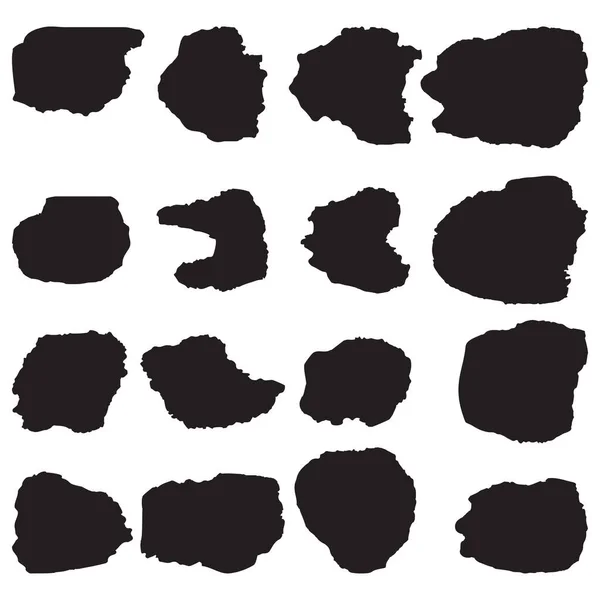 Establecer Manchas Negras Pinceladas Fondo Blanco Vector Illustration Trendy Moderno — Archivo Imágenes Vectoriales