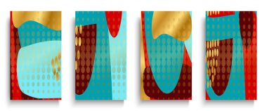 Sosyal medya, hikaye, poster, davetiye, parti, pankart, olay, broşür ve basım için boş soyut arkaplanda mutlu kutlama kartları. Modern tasarım vektör illüstrasyonu Pastel altın olarak ayarlandı