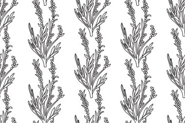 Çizgi sanatı botanik dalları, yapraklar ve böğürtlenler, soyut desenler. Siyah ve beyaz çizgileri tekrarlayan bitkiler ağaç vektör çizimleri. Duvar Kağıdı Yazdırma Kapağı için grafik tasarımı