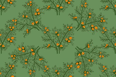 Papatya çiçeği vektör illüstrasyonlu botanik desenli. Yeşil arka planda tekrarlanan papatya bitkileri. Moda Kapağı Tekstil Düğün Kartı Yazdırma Kumaşı için grafik tasarımı