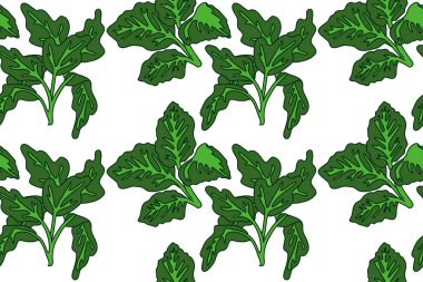 Botanik, vektör çizimi ile soyut, kusursuz desen. Beyaz arkaplanda renkli yeşil yapraklar var. Moda Kapağı Tekstil Doğum Günü Tebrik Kartı Yazdırma için Grafik Tasarımı