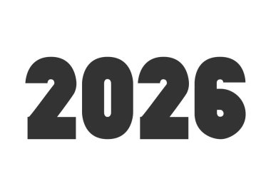 Beyaz zemin üzerinde siyah çizgilerle izole edilmiş 2026 rakamlı modern asgari kapak arka planı. Mutlu Yıllar Afişi Yıllık Raporu Posteri Reklamı için grafik tasarım vektör ilüstrasyonu