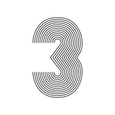 Beyaz arka planda siyah ince çizgili üç numaralı çizgi sanatı. Sancak Kutlama Kartı Yıllık Rapor Posteri Yıldönümü Yıldönümü Yıldönümü İlanı için grafik tasarım vektörü çizimi