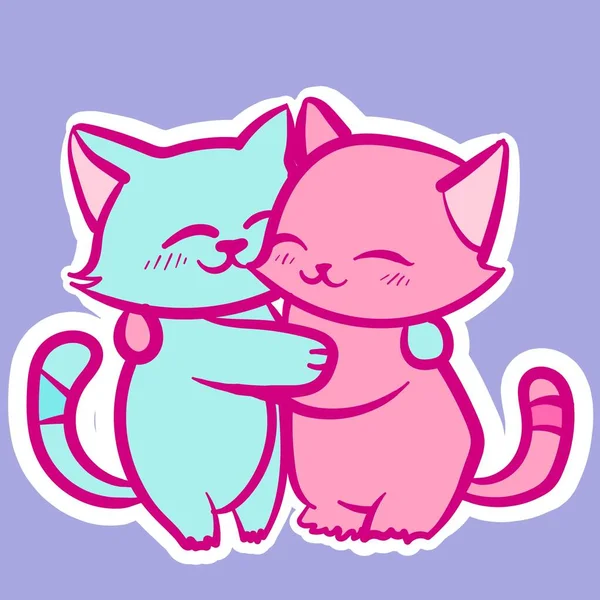 Δύο Γάτες Kawaii Παστέλ Χρώματα Αγκαλιασμένες Ψηφιακή Τέχνη Των Δύο — Διανυσματικό Αρχείο