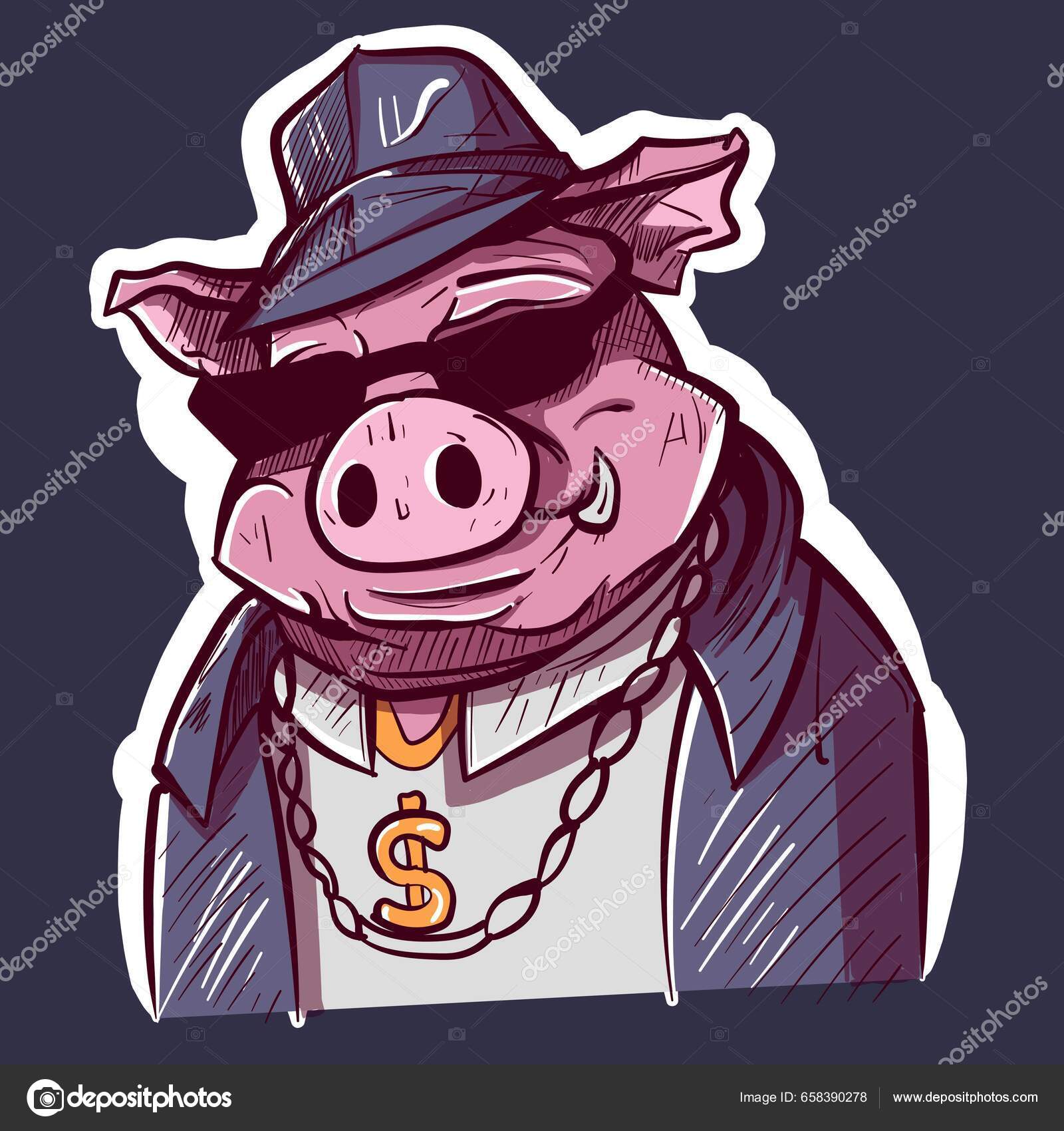 Pig gangster - векторные изображения, Pig gangster картинки | Depositphotos