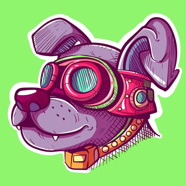 Arte Digital Uma Cabeça Cachorro Steampunk Usando Óculos Conceptual Design — Vetor de Stock