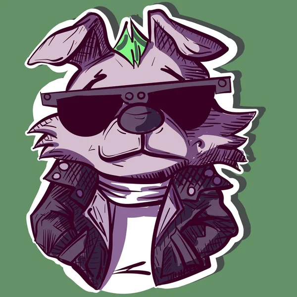 Digital Art Cool Punk Dog Wearing Sunglasses Leather Jacket Metalhead — Stock Vector