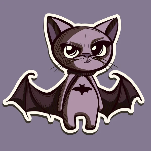 Arte Digital Lindo Gato Morado Disfrazado Murciélago Para Halloween Vector — Vector de stock